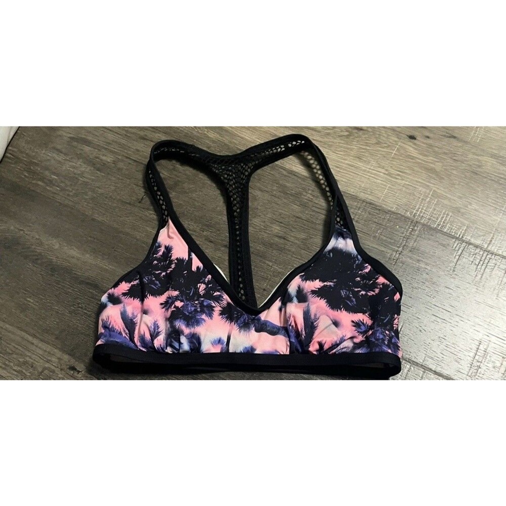 Sunseeker For Venus Bikini Top Palm Tree Tropical Razorback Black Mesh Size 6